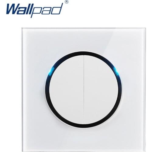 Wallpad L6 LED 2 Gang 1 Way Random Click Push Button Wall Light Switch With LED Indicator White Tempered Glass Panel