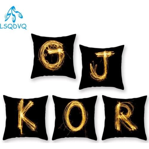 Polyester Black Gold Color Nglish Alphabet Throw Pillows Cushion Covers for Sofa Home Capa De Almofadas 45x45cm
