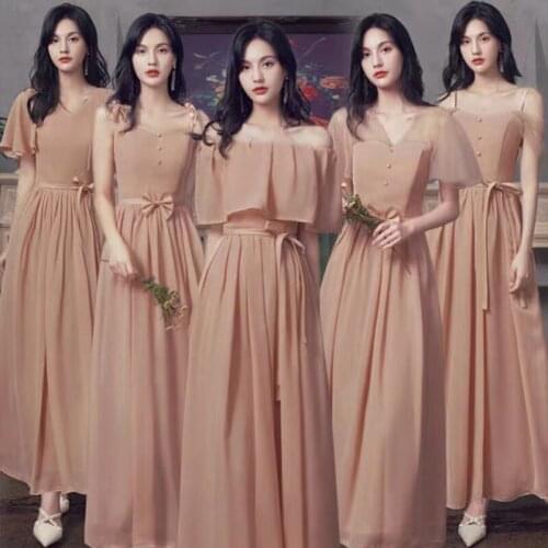 Bridesmaids Dresses Illusion A-Line Short V-Neck Button Bow Lace Tulle Floor-Length Luxury Vintage Women Wedding Party Gown E573