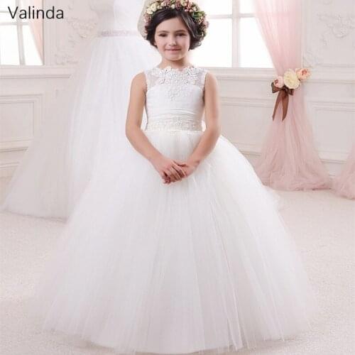 Ivory Flower Girl Dresses with Keyhole Back Floor Length First Communion Dress Birthday Party Formal Pageant Gowns