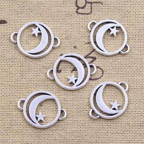 30pcs Charms moon connector star link 15x20mm Antique Silver Color Pendants DIY Crafts Making Findings Handmade Tibetan Jewelry