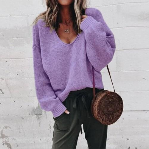 Casual Knitted Sweater Women Streetwear V Neck Long Sleeve Pullovers Loose Solid Coat 2021 Autumn Winter Fashion Womens Sweater