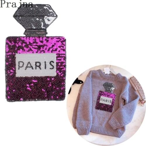 Prajna Fashion Large Sequin Patch DIY Sew On Embroidered Patches For Clothes Stickers Perfume Bottle Parches Badge Applique