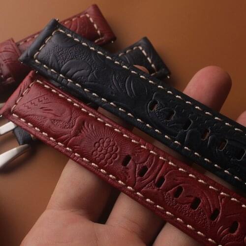 Genuine Leather Watchband for Galaxy gear s3 Watch Straps 18mm 20mm 22mm 24mm Watch Bands Men Women Omega Wrist Bracelets Carved