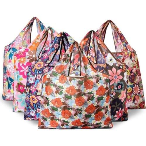 Printing Foldable Shopping Bag Large Eco Reusable Portable Shoulder Handbag for Travel Grocery Waterproof Folding Bags