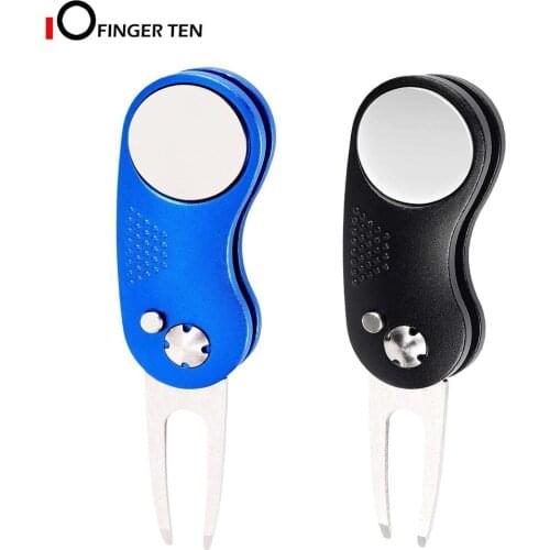 Foldable Golf Divot Repair Tool with Detachable Golf Ball Marker Stainless Steel Switchblade Pop-up Button