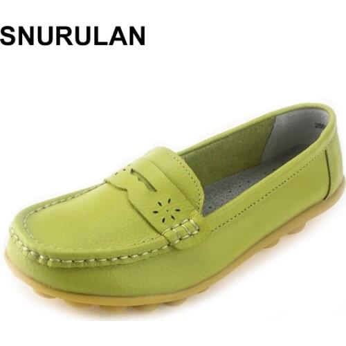 SNURULAN New Women Real Leather Shoes Moccasins Mother Loafers Soft Leisure Flats Female Driving Casual Footwear Size 35-44