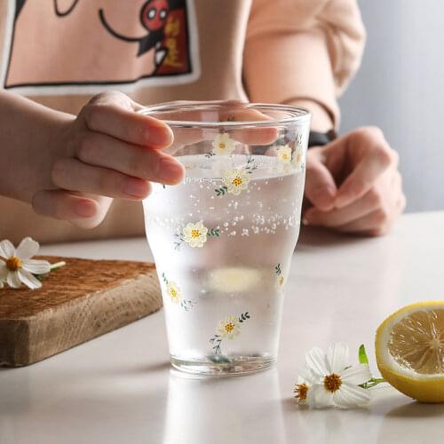 Blue Lotus High Temperature Resistant Water Cup Household Daisy Glass Large Capacity Juice Cup Milk Tea Cup