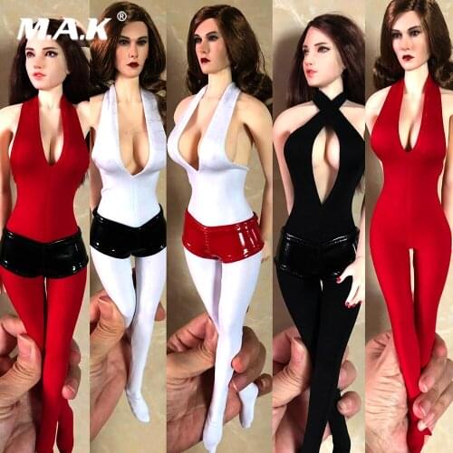 In Stock 1/6 Hanging neck deep V Jumpsuit Leather Shorts Pants Clothes Fit for 12'' Action Figure Body