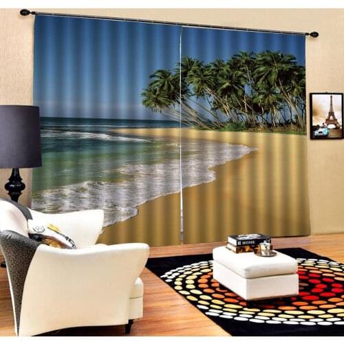 Wave curtain beach curtains landscape curtain Nature Art Print, Drapes Living room Bedroom Decor 2 Panels HooksWindow Curtains