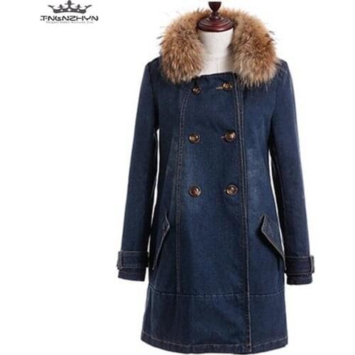 Tnlnzhyn 2019 New Winter Women Denim Jacket Fur Collar Down Cotton Jacket Loose Casual Outerwear Coat Thick Warm Jacket Y437