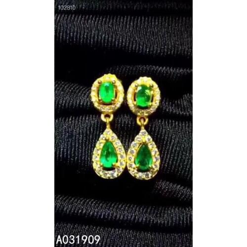 KJJEAXCMY boutique jewelry 925 sterling silver inlaid Natural Emerald ladies earrings support detection luxurious