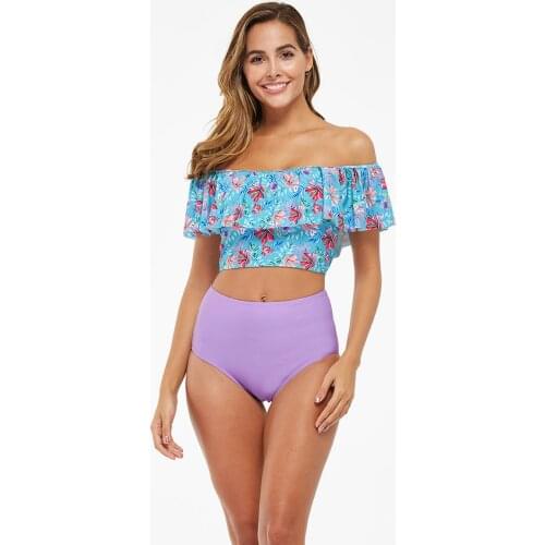 ZY 2021 New Women Ruched High Waist Bikini Suits Plus Size Swimwear Summer Swimsuit Flamingos Beach Bathing Suit Ruffle Bikini