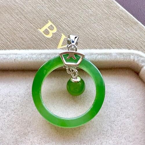 S925 Sterling Silver White Silver Inlaid Natural Hetian Jasper Peace Big Ring Style Pendant Stylish And Simple