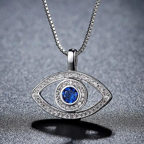 Personality Women Zircon Blue Eye Necklace Pendant Necklace