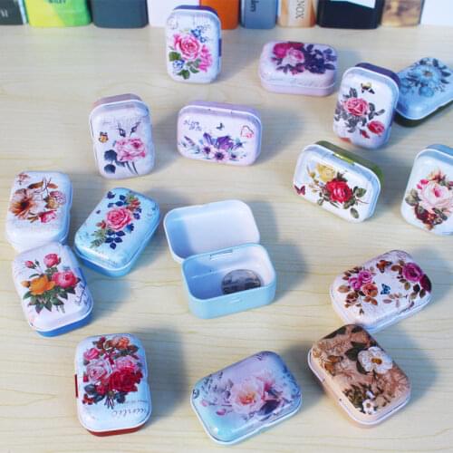 16 Pcs Vintage Flower Tin Storage Box Small Metal Case Organizer Packaging for Jewelry Candy Coin Ring Lavender Bush Flowers