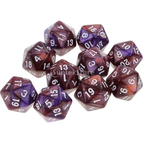 10pcs 20 Sided Dice D20 Polyhedral Dice for Dungeons and Dragons Table Games Purple Coffee