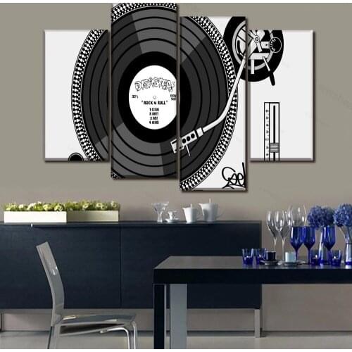 4 Panel/1 Pcs Musical Instruments Picture Canvas Printed Music Vinyl Poster Home Decor Wall Art Bedroom Painting Modern Artwork