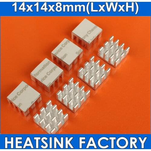 10pcs Silver 14*14*8mm Slotted Heat Sink Heatsinks Cooler With Thermal Conductive Adhesive Transfer Tape