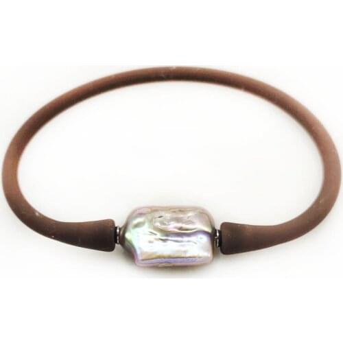 8 inches 10-16mm One AA Natural Lavender Baroque Pearl Coffee Elastic Rubber Silicone Bracelet