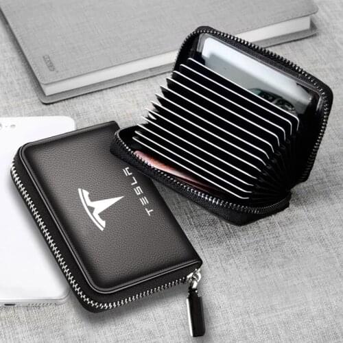 Brand Genuine Leather bag Credit Card Driver License Business Card Holder Wallet for Tesla Model 3 Model X Model S Model Y Car