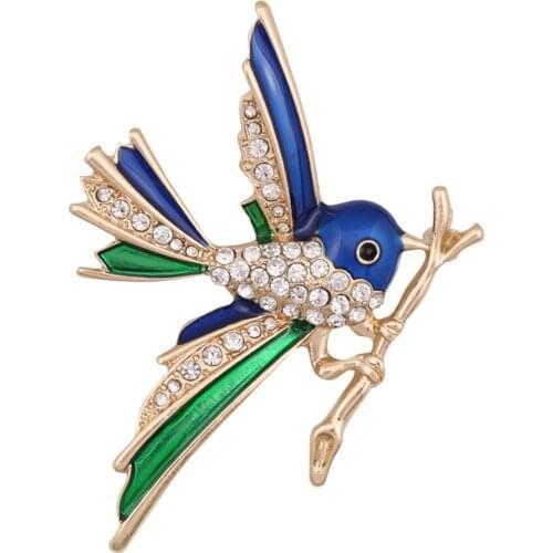 2021 Fashion Costume Jewelry Korean Gold Plated Cute Enamel Pin Metal Crystal Bird Brooch Broches Rhinestone Brooches For Women