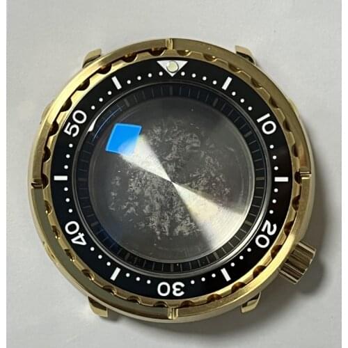 Sapphire Crystal 47mm Black/Gold PVD Coated Stainless Steel Tuna Watch Case Ceramic Bezel Fit for NH35A/NH36A Automatic Movement