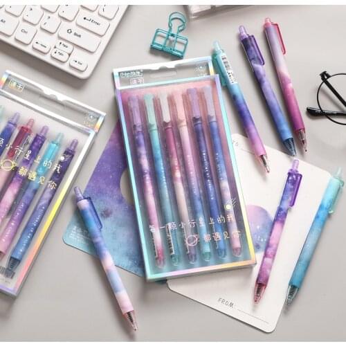 6pcs Starry Star Gel Pen Galaxy Night 0.5mm Ball Point Black Color Pens for Writing Stationery Gift Office School Supplies F211