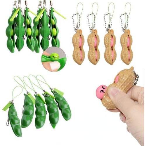 Fidget Toys Decompression Edamame Toys Squishy Squeeze Peas Beans Peanut Keychain Cute Stress Adult Toy Rubber Boys Xmas Gift