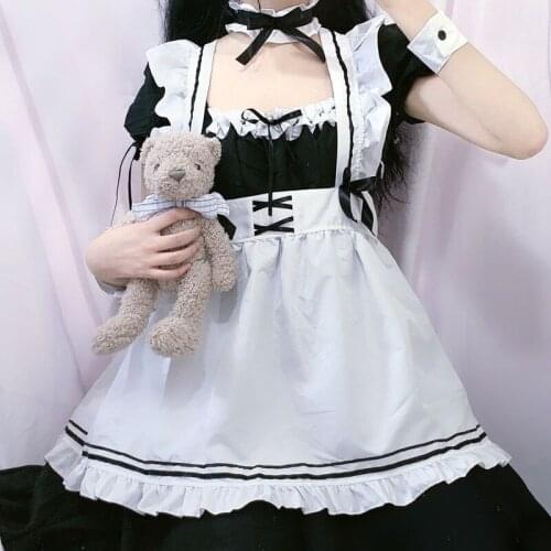 Lolita Cosplay Costumes Uniform Japanese Cute Milkmaid Sexy Waitress Dress Puff Sleeve Outfit Women Kawaii Maid Dress