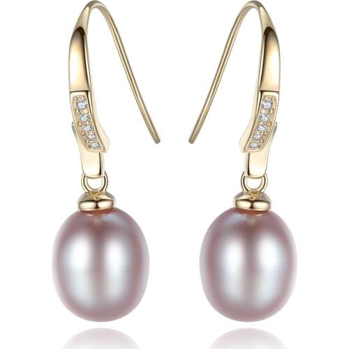 MetJakt S925 Sterling Silver Electroplated 18K Gold 8-9mm Pearl Fashion All-match Womens Ear Pendant