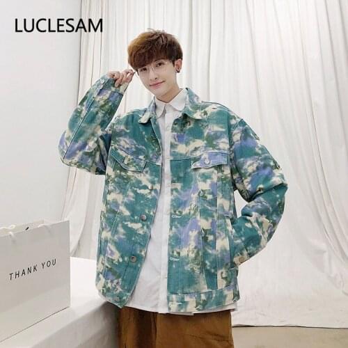 Tie Dye Mens Denim Jacket Streetwear Male Camouflage Oversize Jeans Jacket Fashion Casual Loose Harajuku Cowboy Coat Veste Homme