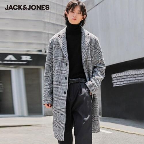 Jack Jones Mens Winter Plaid Long Single Breasted Woolen Coat 219427515