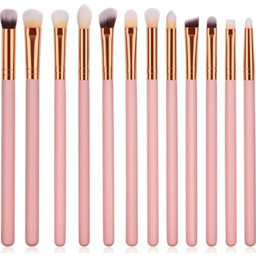 12pcs Eye Makeup Brushes Set Pink Professional Eyeshadow Blending Make Up Brushes Soft Synthetic Hair Highlighter Brow Lip