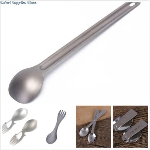New Outdoor Camping Picnic Titanium Spoon Tableware Titanium Alloy Fork Ultralight Pure Titanium Spork