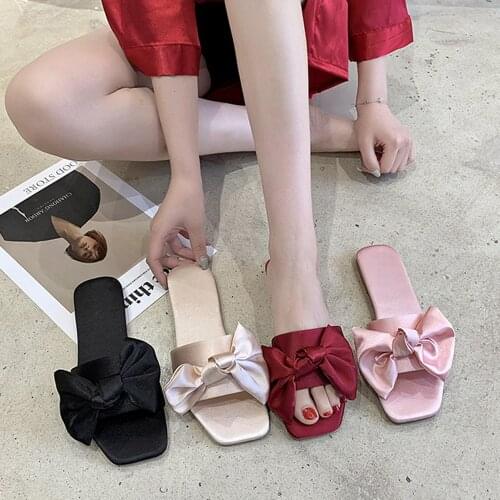 New Fashion Satins Wedding Slippers Luxury Women Peep Toe Bedroom Home Sandals Bride Bridesmaid Wedding Shoes With Silk Bow