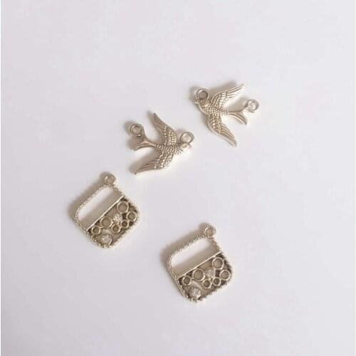 20MM 30Pcs/Pack Swallow Square Style KC Gold Alloy White Glass Crsytal Alloy Jewelry Pendants Jewellery Charms
