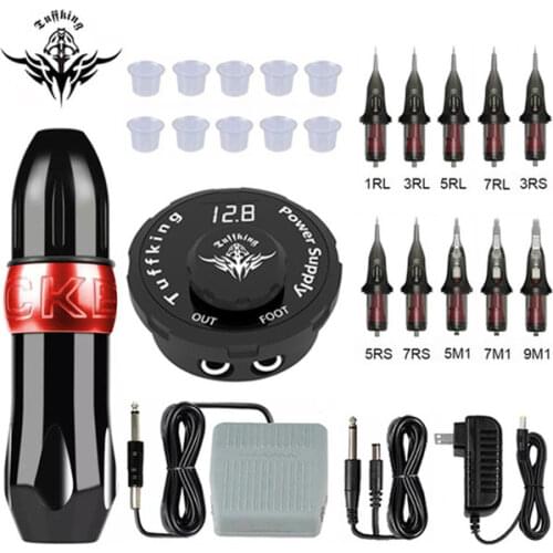 Complete Tattoo Machine Kit LCD Power Pedal With Cartridges Needle Permanent Makeup Machine Accessories Body Art Tattoo Supplies