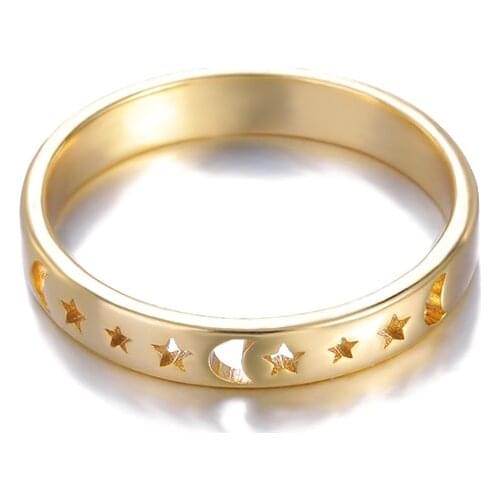 Hollow Star Moon Ring Stainless Steel Cute Aesthetic Rings For Women Finger Jewelry Accessories Fashion Korean Style Gifts