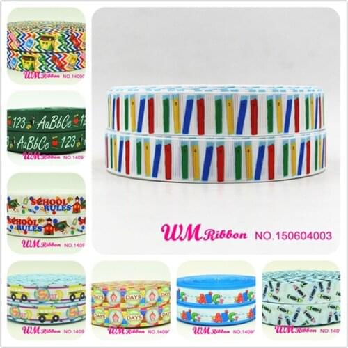 Q&N ribbon Wholesale/OEM 7/8inch 22mm School Style Cute Cartoon Printed Grosgrain Ribbon 50yds/roll Free Shipping For Hair Bow
