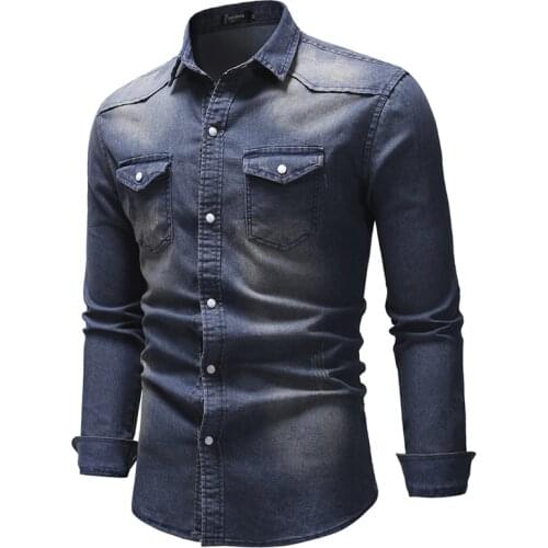 AIOPESON High Quality Long Sleeve Denim Shirt Men Spring Solid Color Cotton Jeans Shirt for Men Casual Spring Mens Shirts
