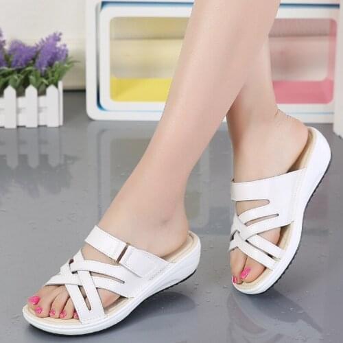 Genuine Leather Womens Beach Sandals Shoes Flip Flops Slippers Ladies Summer Wedges Casual Female Platform Sandals Shoes