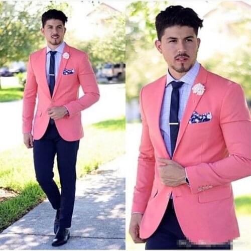Classy Peach Wedding Mens Suits Slim Fit Bridegroom Tuxedos For Men Two Pieces Groomsmen Suit Formal Business Suit(Jacket+Pants)