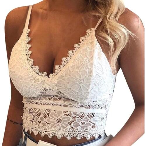 Womens Tanks Plus Size Vest Crop Wireless Lingerie Vest Sexy V-neck Camisole Lace Mesh Push Up Bralet Corset топ женский