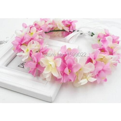 Wedding Women Floral Head Garland Hawaii Flower Wreath Party Decorations Fluffy Hydrangea Headband Hair Crown Coral Pink Ivory