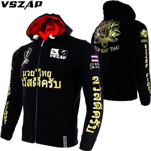 VSZAP MMA Long Sleeve Lotus Hoodies Sports Jacket Running Fighting Boxing Hoodie With Hood Muay Thai Training Fitness Jakcet