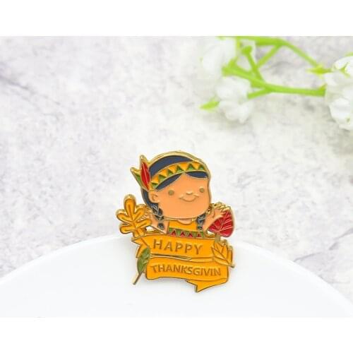 XCMRYSP Happy Thanksgiving Day Badge Brooch Beautiful Girl Metal Enamel Lapel Pin Backpack Clothes Fashion Jewelry Gift for Kids