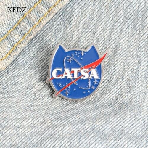 XEDZ Cartoon blue cat avatar text planet enamel pin men and women metal badge punk clothes lapel brooch gift