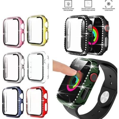 Protective Case with HD Tempered Glass Screen Protector for Apple Watch 44MM 40MM Series 6/5/4 Full Cover Bling Rhinestone Shell