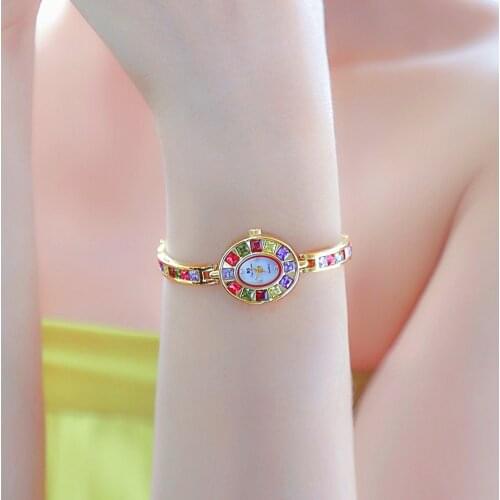 Top Brand Gradient Rainbow Rhinestone Subdial Women Watches Quartz Clock Stainless Steel Strap Simple Chic Wristwatches Gift